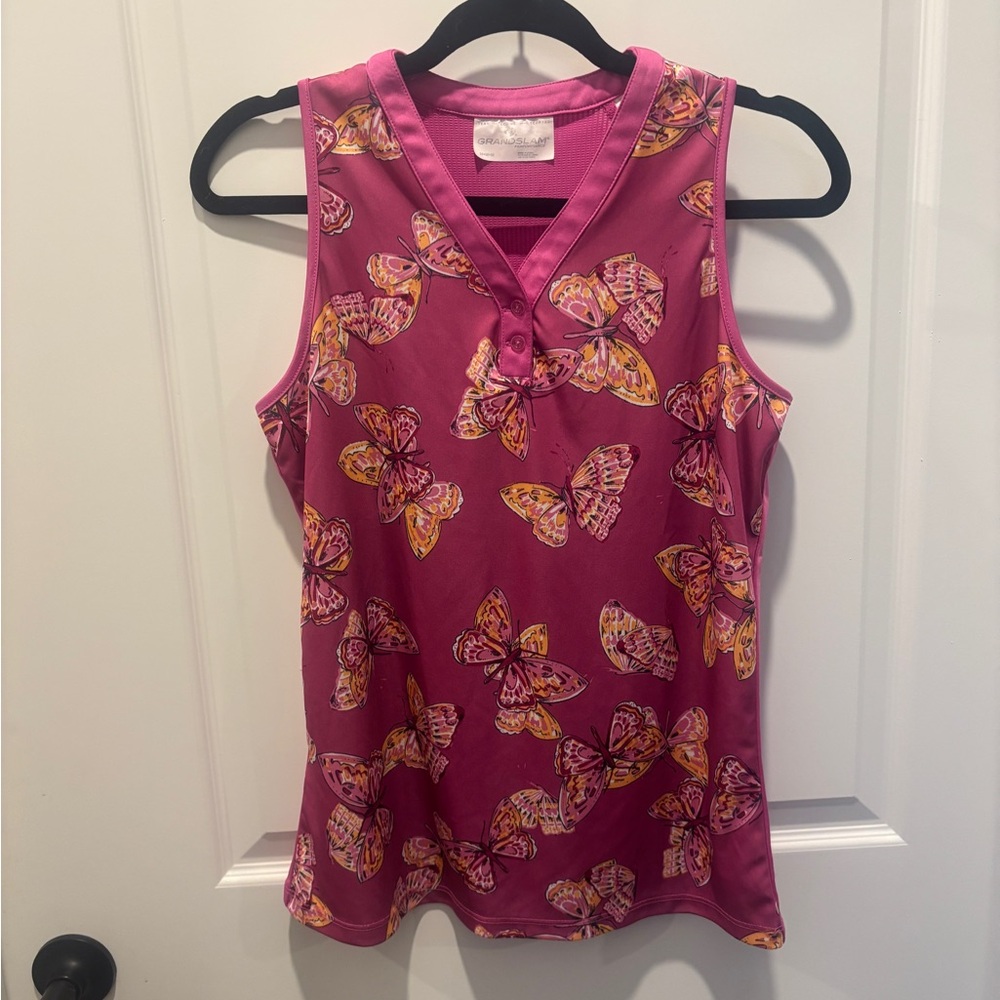Grand Slam Pink and Yellow Butterfly Tank Top